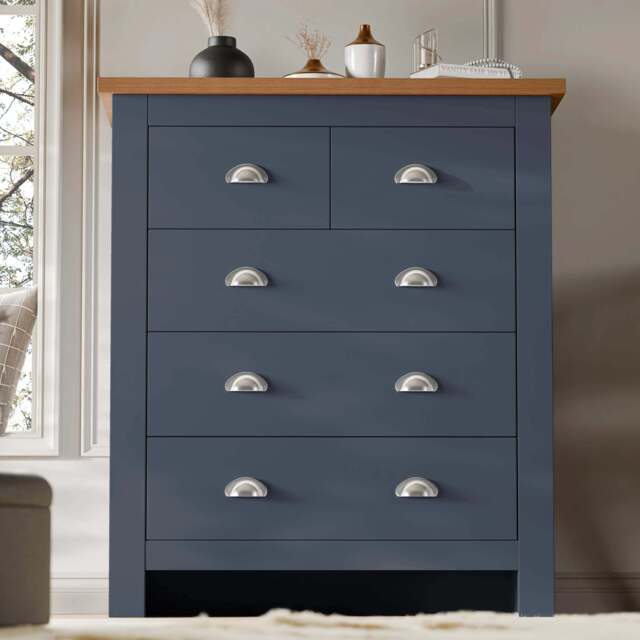 5 Drawer Chest of Drawers -  Shaker Bedroom Drawers - Blue