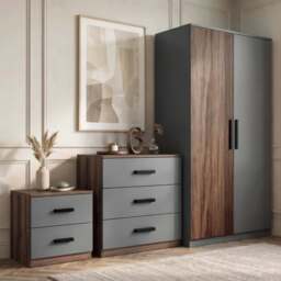Blythe 3 Piece Bedroom Furniture Set - Walnut, Wardrobe & Drawers - thumbnail 1