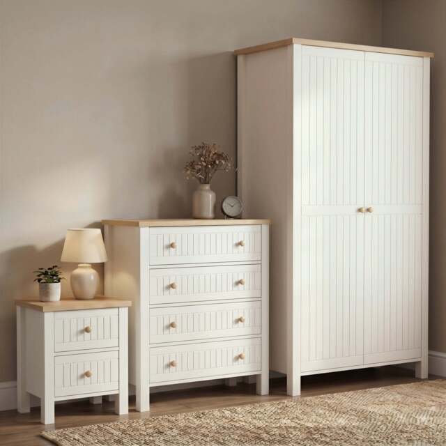 Linra Painted 3 Piece Bedroom Set - Oak Top - White