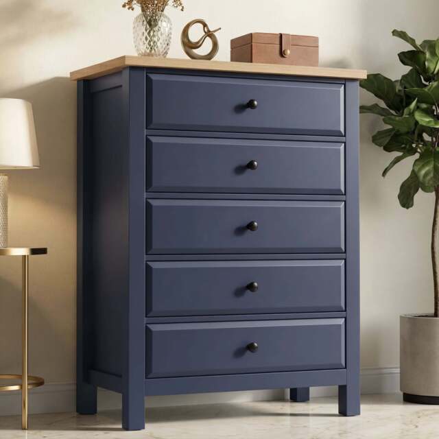 Haven Blue Tall 5 Chest of Drawers - Painted Bedroom Drawers - image 1