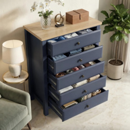 Haven Blue Tall 5 Chest of Drawers - Painted Bedroom Drawers - thumbnail 3