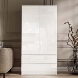 High Gloss 2 Door Wardrobe With Drawers and Hanging Rail - thumbnail 2