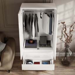 High Gloss 2 Door Wardrobe With Drawers and Hanging Rail - thumbnail 3