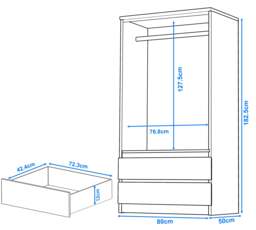 High Gloss 2 Door Wardrobe With Drawers and Hanging Rail - thumbnail 4