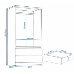 High Gloss 2 Door Wardrobe With Drawers and Hanging Rail - thumbnail 4