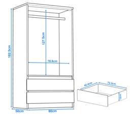 High Gloss 2 Door Wardrobe With Drawers and Hanging Rail - thumbnail 4