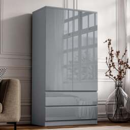 High Gloss 2 Door Wardrobe With Drawers and Hanging Rail - thumbnail 6