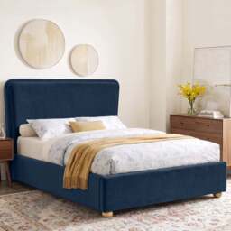 Plush Velvet Ottoman Storage Bed with Comfy Backrest - King / Blue