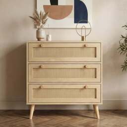 Wovena Oak Effect Rattan 3 Chest of Drawers, Pine legs - thumbnail 2
