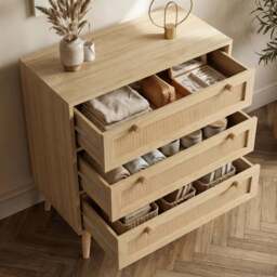 Wovena Oak Effect Rattan 3 Chest of Drawers, Pine legs - thumbnail 3