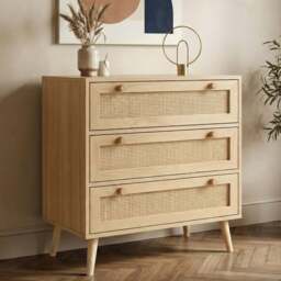 Wovena Oak Effect Rattan 3 Chest of Drawers, Pine legs - thumbnail 1