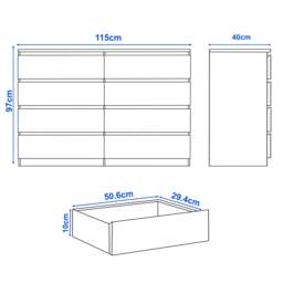 High Gloss Wide 8 Drawer Chest of Drawers - Bedroom Dresser - thumbnail 5