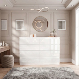 High Gloss Wide 8 Drawer Chest of Drawers - Bedroom Dresser - thumbnail 2
