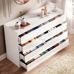 High Gloss Wide 8 Drawer Chest of Drawers - Bedroom Dresser - thumbnail 3