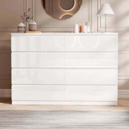 High Gloss Wide 8 Drawer Chest of Drawers - Bedroom Dresser - thumbnail 6