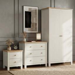 Linra White Painted 3 Piece Bedroom Furniture Set - Oak Top - thumbnail 1