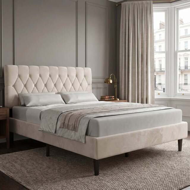 Velvet Bed Frame Double & King Size with Adjustable Headboard - image 1