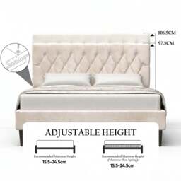 Velvet Bed Frame Double & King Size with Adjustable Headboard - thumbnail 6