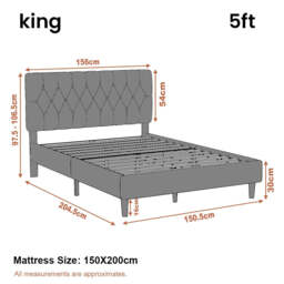 Velvet Bed Frame Double & King Size with Adjustable Headboard - thumbnail 4
