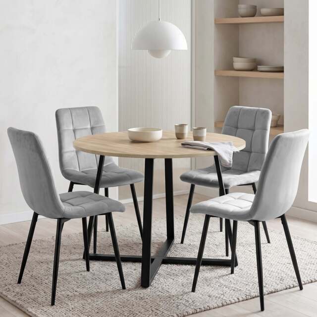 Kyvon Round Dining Table Set with 4 Chairs - Sonoma Oak Effect - image 1