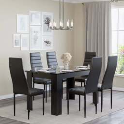 Gloss Black Marble Finish 4-6 Seater Dining Table and Chairs Set - thumbnail 2