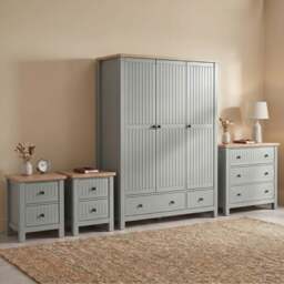 Linra Painted 4 Piece Bedroom Furniture Set Grey - Oak Top