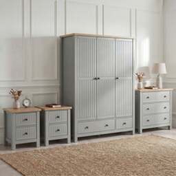 Linra Painted 4 Piece Bedroom Furniture Set Grey - Oak Top - thumbnail 1