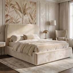 Pluva Velvet Ottoman Storage Bed Frame - Small Double (4ft) / Beige