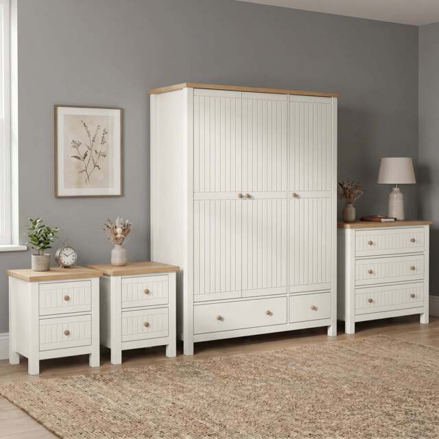Linra Painted 4 Piece Bedroom Furniture Set White - Oak Top - image 1