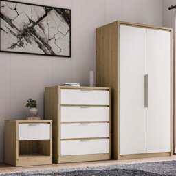 Skova 3 Piece Bedroom Set - Wardrobe and Chest of Drawers - Oak+White