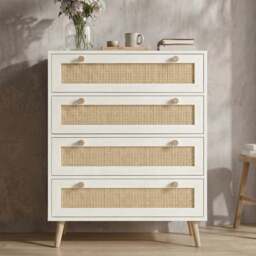 Woven Rattan 4 Drawer Chest of Drawers, White - thumbnail 2