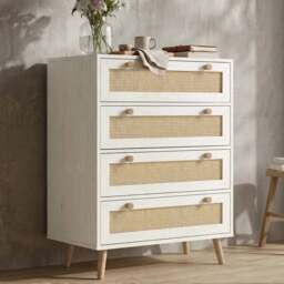 Woven Rattan 4 Drawer Chest of Drawers, White - thumbnail 1