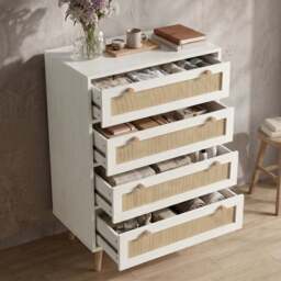 Woven Rattan 4 Drawer Chest of Drawers, White - thumbnail 3