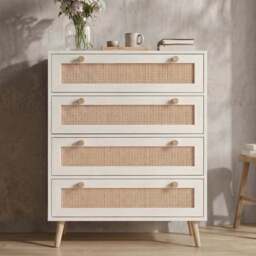 Woven Rattan 4 Drawer Chest of Drawers, White - thumbnail 2