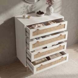 Woven Rattan 4 Drawer Chest of Drawers, White - thumbnail 3