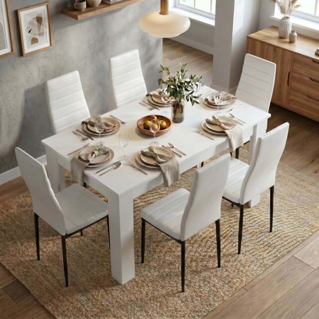 White 4-6 Seater Dining Table and Chairs Set - image 1