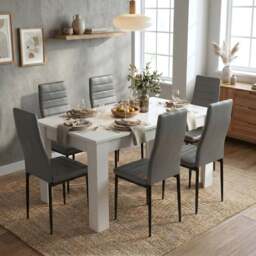 White 4-6 Seater Dining Table and Chairs Set - thumbnail 2
