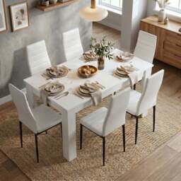 White 4-6 Seater Dining Table and Chairs Set - thumbnail 1