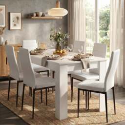 White 4-6 Seater Dining Table and Chairs Set - thumbnail 3