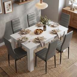 White 4-6 Seater Dining Table and Chairs Set