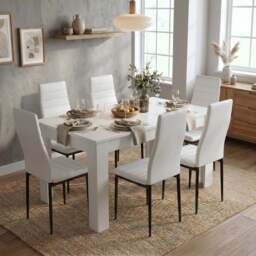 White 4-6 Seater Dining Table and Chairs Set - thumbnail 2