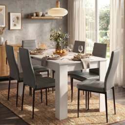 White 4-6 Seater Dining Table and Chairs Set - thumbnail 3