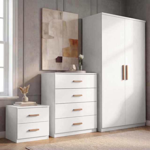 Blythe 3 Piece Bedroom Set - Wardrobe & Drawers - White