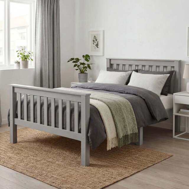 Wooden Single Bed Frame - Grey
