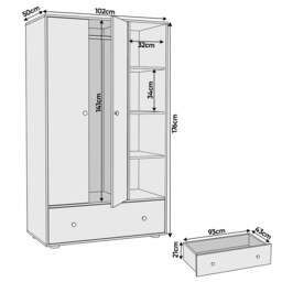 Kids Triple Wardrobe with Drawer & Open Shelves - White - thumbnail 4