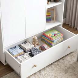 Kids Triple Wardrobe with Drawer & Open Shelves - White - thumbnail 5