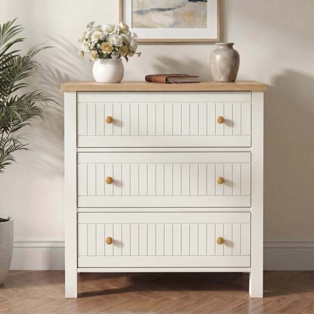 Linra White Painted 3 Drawer Chest of Drawers with Oak Top - image 1