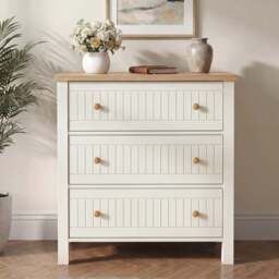 Linra White Painted 3 Drawer Chest of Drawers with Oak Top - thumbnail 1