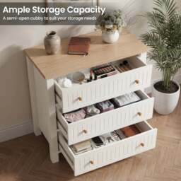 Linra White Painted 3 Drawer Chest of Drawers with Oak Top - thumbnail 3