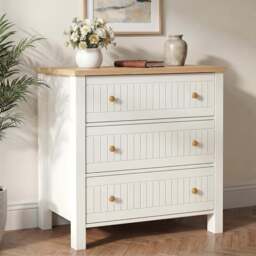 Linra White Painted 3 Drawer Chest of Drawers with Oak Top - thumbnail 2
